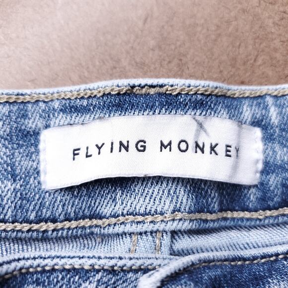 Flying Monkey Jeans Women 29 Lt Blue Straight Leg Distressed Y2K Grunge Casual - Picture 9 of 11